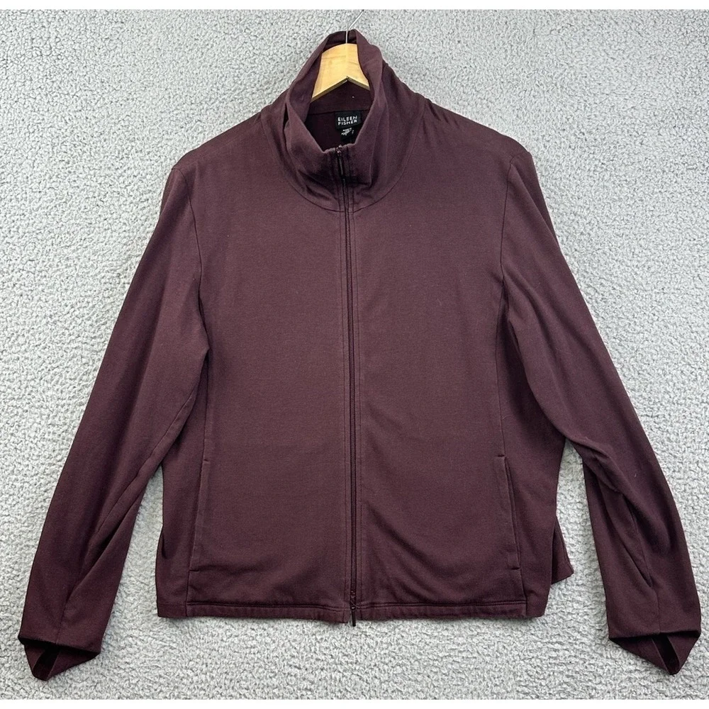 Eileen Fisher Jacket Sweater Large Maroon Supima Cotton Full Zip Made In The USA
